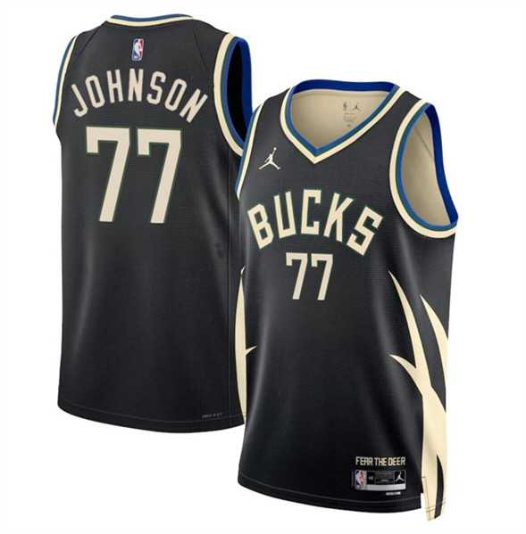 Mens Milwaukee Bucks #77 AJ Johnson Black 2024 Draft Statement Edition Stitched Basketball Jersey Dzhi